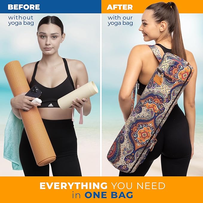 UDANA Yoga Mat Bag – Heavy Duty Canvas Carrier with 3 Pockets & Full Zip – Available in 3 Sizes (16L, 18L, 34L) - Multiple Colors