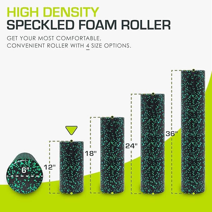 ProsourceFit High Density Foam Rollers 12 - inches long, Firm Full Body Athletic Massage Tool for Back Stretching, Yoga, Pilates, Post Workout Muscle Recuperation, Black/Green