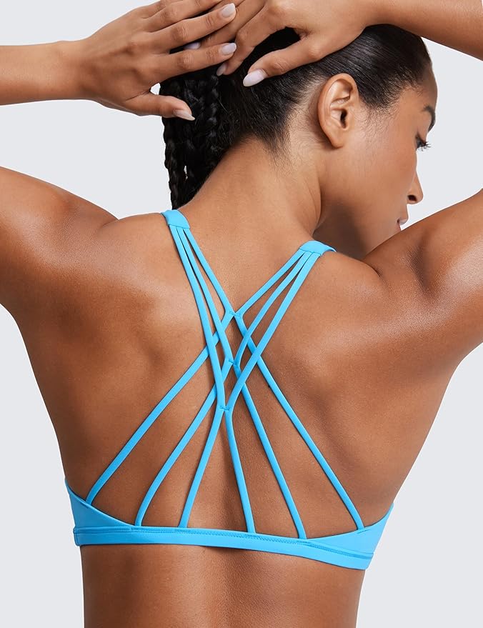 CRZ YOGA Womens Naked Feeling Criss Cross Sports Bra - Strappy Back Padded Medium Support Wireless Gym Cami Workout Yoga