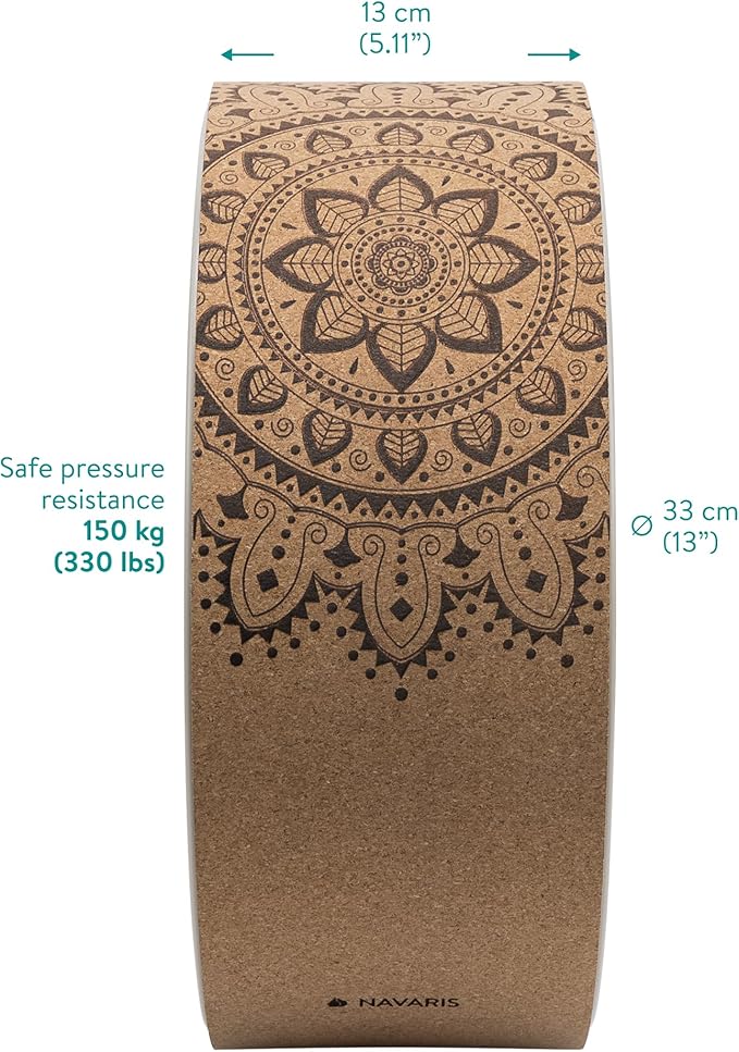 Navaris Cork Yoga Wheel - Prop for Stretching, Flexibility, Back Bends - Helps Deepen Poses and Stretch Back, Shoulders, Chest - 13" (33cm) Diameter