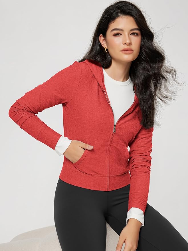 ODODOS Women's Full-Zip Cropped Hoodie - odSTRATUM Tech Ultra Soft UPF 50+ Hooded Jacket with Pockets