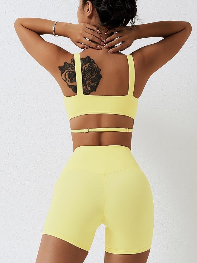 ABOCIW Workout Sets for Women 2 Piece Twist Front Halter Sports Bras High Waist Biker Shorts Exercise Gym Yoga Outfit