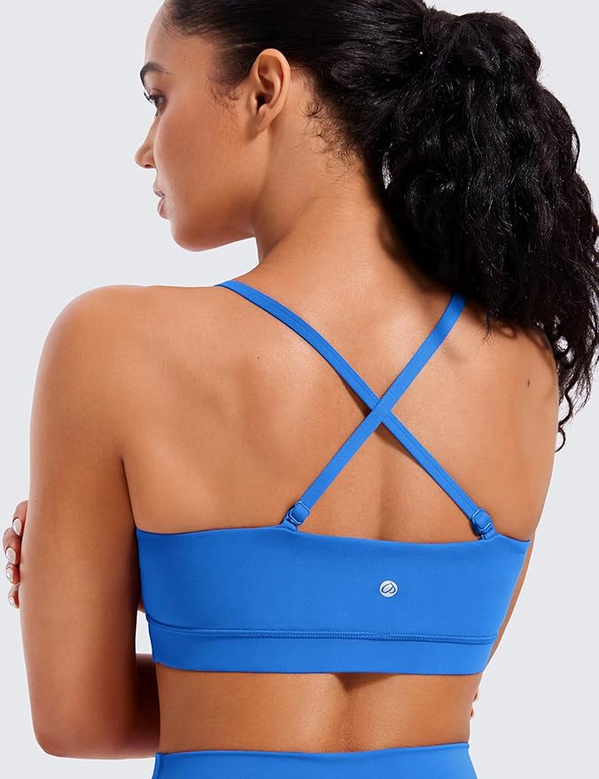 CRZ YOGA Butterluxe Womens Adjustable Spaghetti Thin Strap Sports Bra - Padded Wireless Square Neck Workout Yoga Clothes