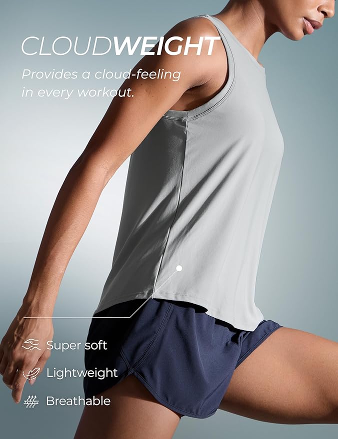CRZ YOGA Cloudweight Open Back Workout Tops for Women Lightweight High Neck Athletic Gym Tank Soft Running Sleeveless Shirts