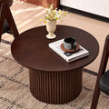 NORDICANA Single Accent Round Coffee Table, 27.5 Inch Wide 16.7 Inch Tall Walnut Color Farmhouse Center Table for Living Room, Manufactured Wood Top with Walnut Veneer