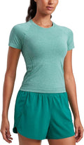 CRZ YOGA Seamless Workout Tops for Women Waist Length - Running Gym Athletic Yoga Short Sleeve Shirts Breathable Crewneck