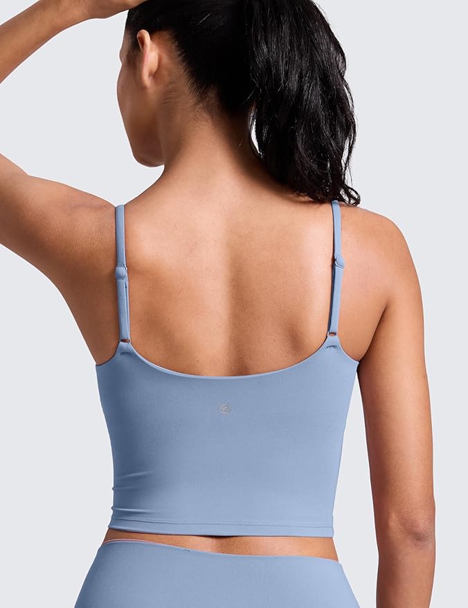 CRZ YOGA Butterlift Adjustable U Back Crop Tank Tops for Women - Padded Camisole Scoop Neck Workout Longline Sports Bras