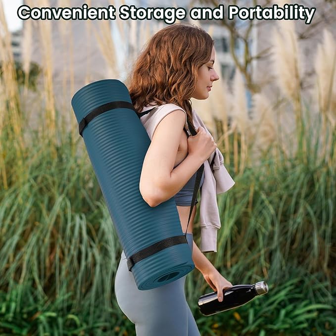 Fitvids Yoga Mat, 1/2-Inch Extra Thick High Density Exercise Mat, Anti-Tear Exercise Yoga Mat with Carrying Strap, Suitable for Various Yoga Exercises