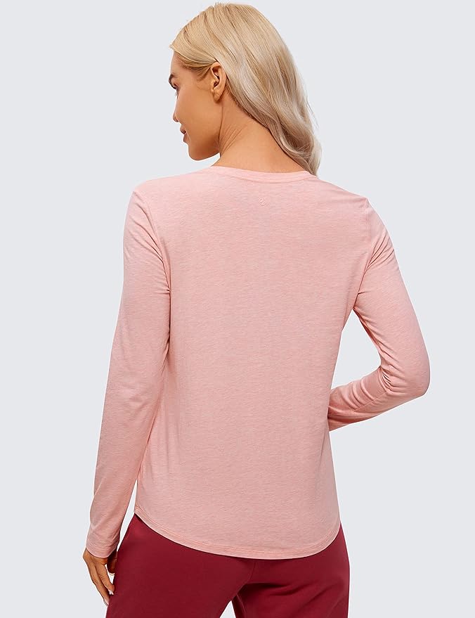 CRZ YOGA Pima Cotton Crewneck Long Sleeve Shirts for Women - Workout Athletic Yoga Casual Tops Soft Plain T-Shirt