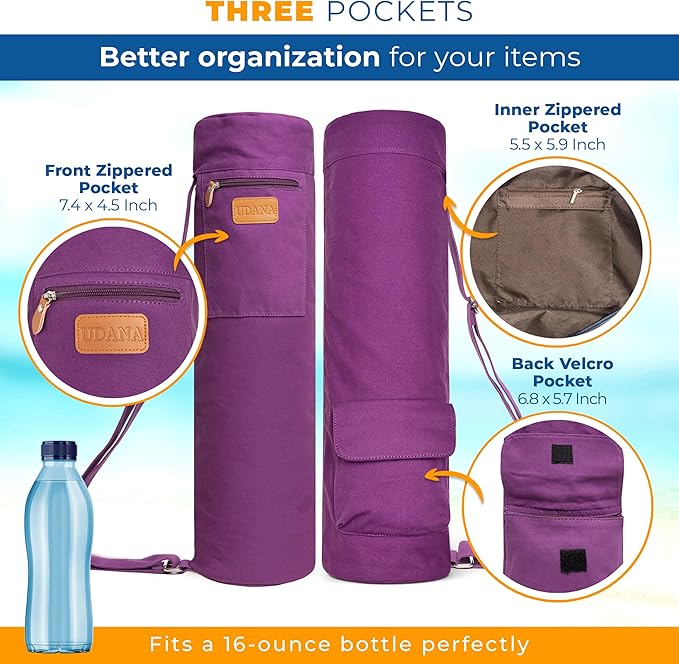 UDANA Yoga Mat Bag – Heavy Duty Canvas Carrier with 3 Pockets & Full Zip – Available in 3 Sizes (16L, 18L, 34L) - Multiple Colors