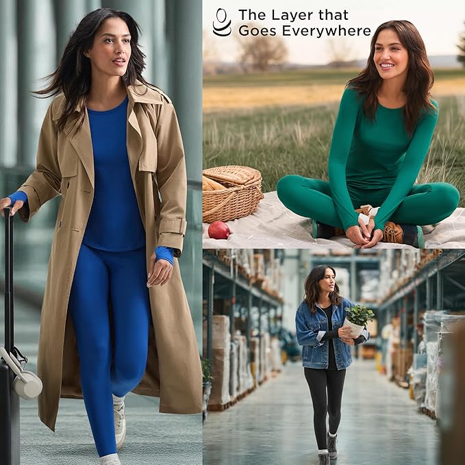Cuddl Duds Womens Lightweight Breathable Everyday Active Base Layer Set - Long Sleeve Top & Leggings - Lounge Sets for Women