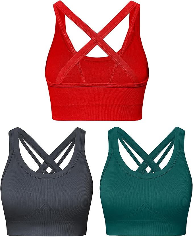 Sports Bras for Women HIigh Support, Criss-Cross Back Padded Strappy High Impact Sports Bras for Women Large Bust