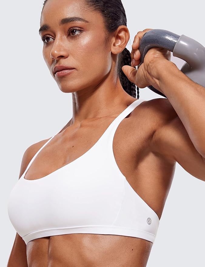 CRZ YOGA Womens Naked Feeling Criss Cross Sports Bra - Strappy Back Padded Medium Support Wireless Gym Cami Workout Yoga