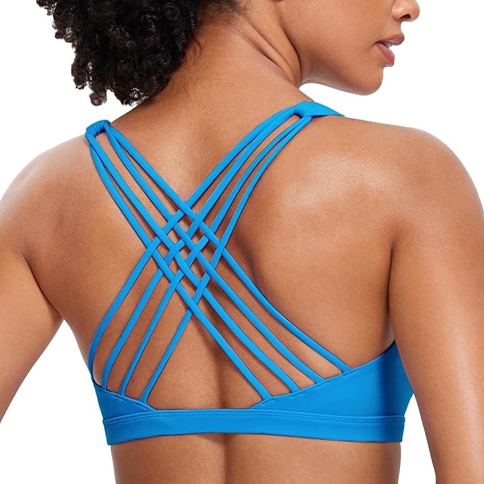 CRZ YOGA Naked Feeling Strappy Sports Bras for Women - Criss Cross Back Wireless Padded Cami Yoga Workout Top