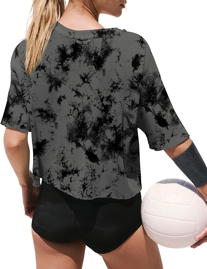 XIEERDUO Cotton Tshirts for Women Drop Shoulder Round Neck Oversized Crop Tops Workout Tops Tees