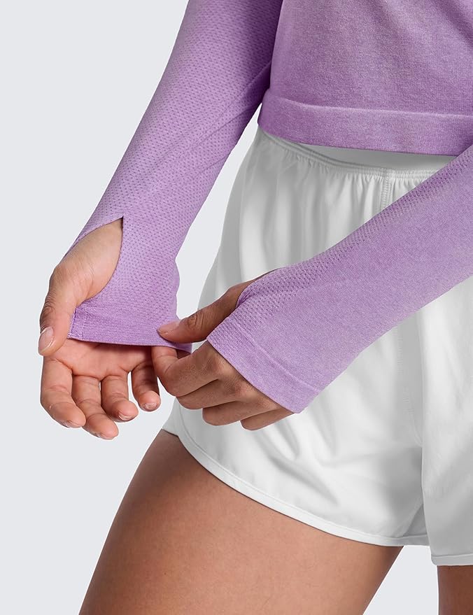 CRZ YOGA Seamless Long Sleeve Shirts for Women Waist Length - Workout Athletic Running Gym Yoga Tops Crewneck Breathable