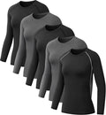 NebuKinex 5 Pack Women's Compression Shirt Long Sleeve Workout Tops Athletic Baselayer Quick Dry Gym Yoga Running T-Shirt