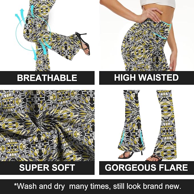 TNNZEET Black Flare Leggings for Women, Crossover Yoga Pants with Pockets Bootcut Flared Leggings