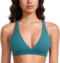 CRZ YOGA Butterluxe Deep V-Neck Sports Bras for Women - Spaghetti Strap Criss Cross Padded Top Low Coverage Wireless Yoga