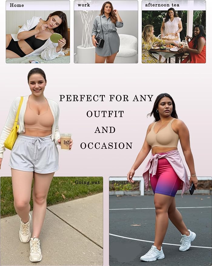 OEAK Womens Wireless Jelly Bra Plus Size Supportive Seamless Bras Full Coverage Push Up Comfortable No Underwire Tshirt Bras