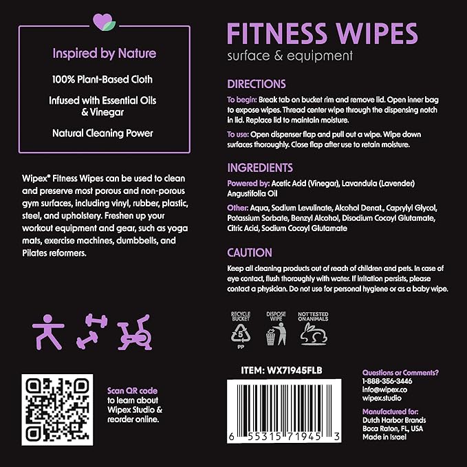 Wipex Gym Wipes Bundle - Get 2 Buckets (1) Lavender Plant-Based Fitness Equipment Wipes & (1) Sanitizing BZK for Skin, Great for Gyms, Yoga Studios, Home, Fitness Centers, 400 Ct (Pack of 2)