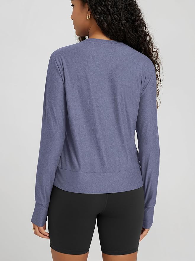 ODODOS Women's Long Sleeve Crewneck Tee - Ultra-Soft odSTRATUM Tech Performance T-Shirts UPF 50+ Daily Pullover Tops
