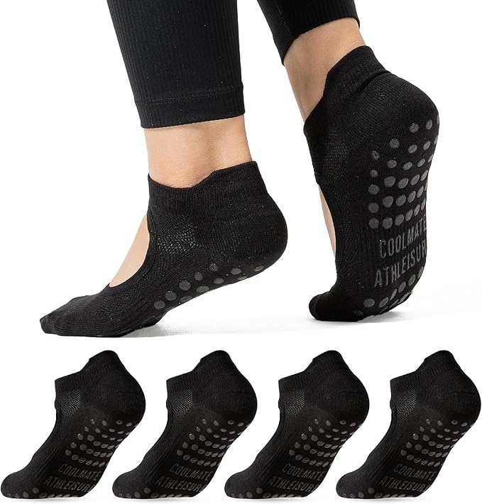 CoolMate Pilates Socks with Grips for Women, Yoga Socks, Crew Non Slip Women for Barre, Pilates Gifts for Women