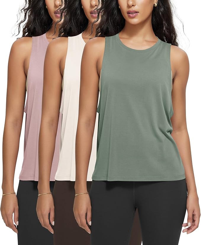 ODODOS 3-Pack Loose Tank Tops for Women Sleeveless Gym Athletic Workout Tops Yoga Shirts