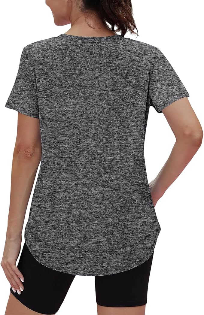 XIEERDUO Womens Workout Tops Short Sleeve Shirts Quick Dry Outfits for Hiking Running V Neck S-3XL