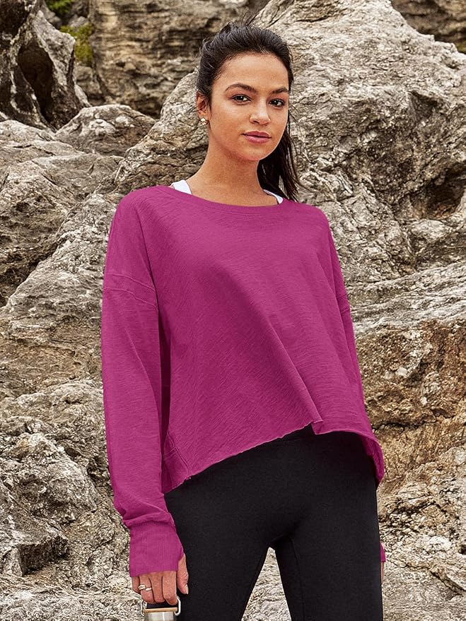 Panadila Womens Open Back Workout Top Long Sleeve Athletic Shirts Casual Crop Running Tee Y2k Yoga