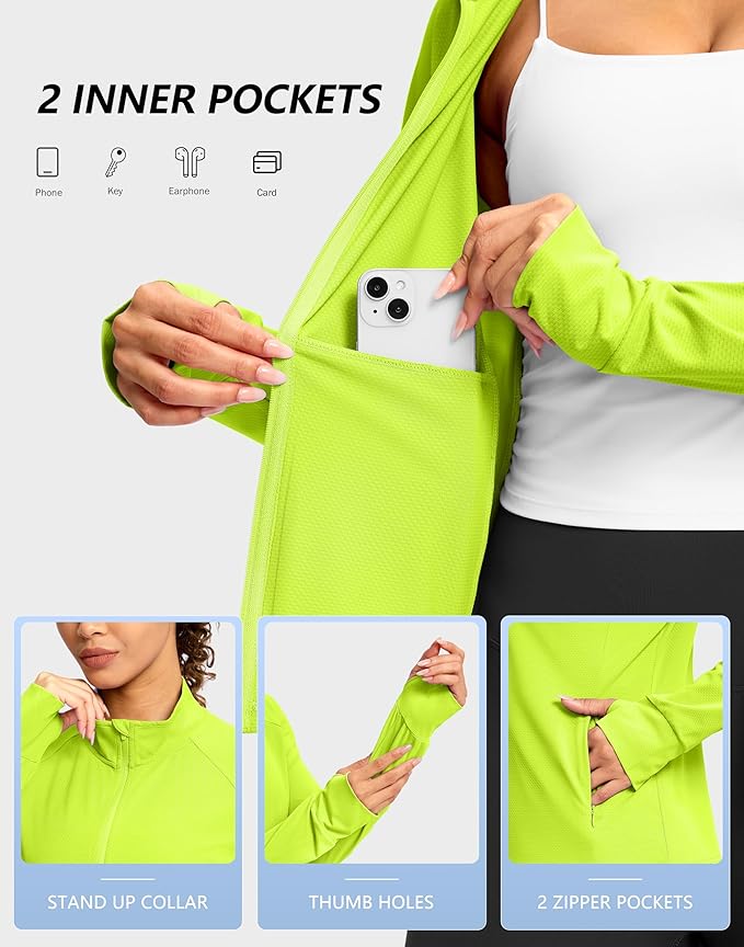 G Gradual Women's Lightweight Athletic Jacket Sun Protection UPF 50+ Zip Up 4 Pockets Long Sleeve Shirts Workout Running