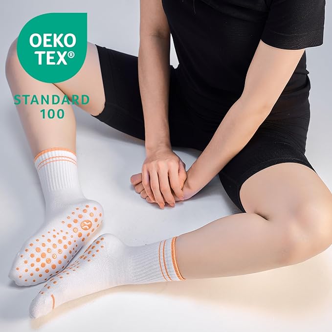 CoolMate Pilates Socks with Grips for Women, Yoga Socks, Crew Non Slip Women for Barre, Pilates Gifts for Women