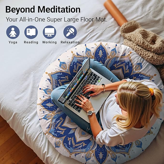 Meditation Cushion 32 Inch Round, Extra Thick Memory Foam Floor Pillow with Removable Washable Cover, Bohemian Mandala Yoga Cushion for Adults - Ideal Gift & Holiday Decor, Brown