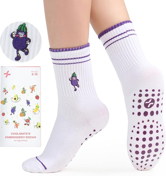 CoolMate Pilates Socks with Grips for Women, Yoga Socks, Crew Non Slip Women for Barre, Pilates Gifts for Women