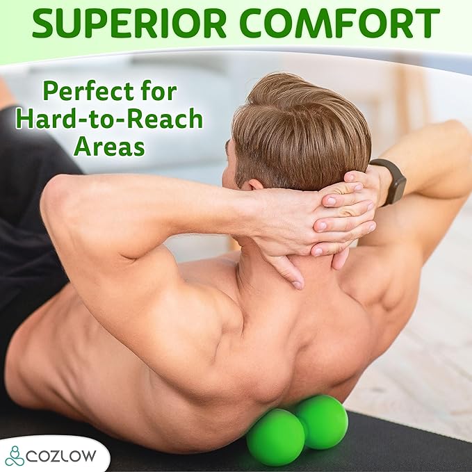 COZLOW Double Lacrosse Silicone Massage Ball - Jade Green - Peanut Trigger Point Roller for Mobility, Deep Tissue Therapy, Myofascial Release - Acupressure Tool for Muscle Pain Relief
