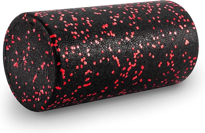ProsourceFit High Density Foam Rollers 12 - inches long, Firm Full Body Athletic Massage Tool for Back Stretching, Yoga, Pilates, Post Workout Muscle Recuperation, Black/Red