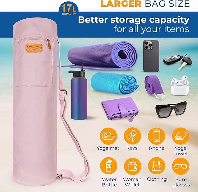 UDANA Yoga Mat Bag – Heavy Duty Canvas Carrier with 3 Pockets & Full Zip – Available in 3 Sizes (16L, 18L, 34L) - Multiple Colors