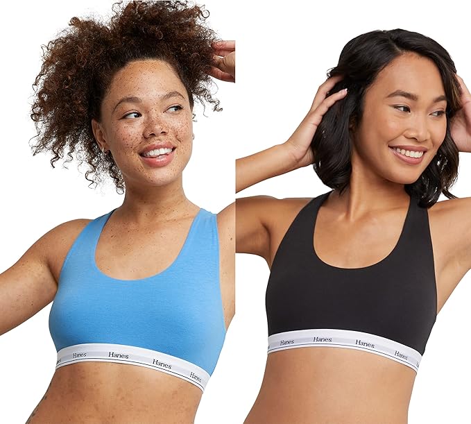 Hanes Women's Originals Racerback Bralette Pack, Breathable Stretch Cotton Bras, 2-Pack