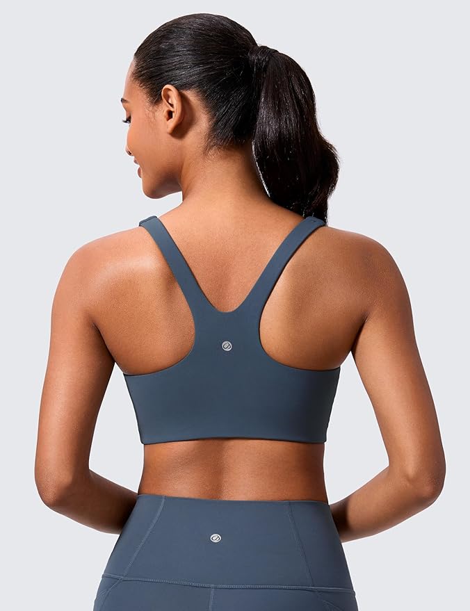 CRZ YOGA Butterlift Double Lined Square Neck Sports Bras for Women - Wireless V-Shaped Racerback Workout Yoga Top Non Padded