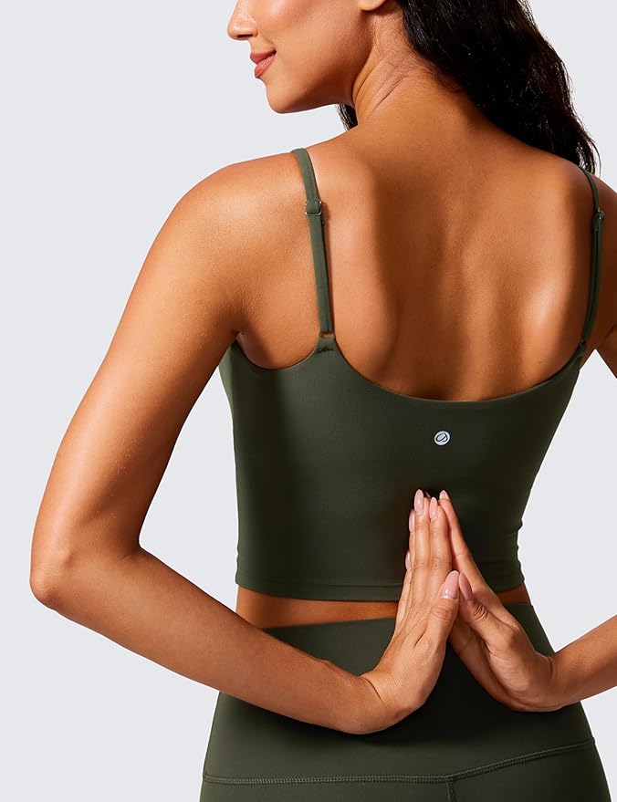 CRZ YOGA Butterlift Adjustable U Back Crop Tank Tops for Women - Padded Camisole Scoop Neck Workout Longline Sports Bras