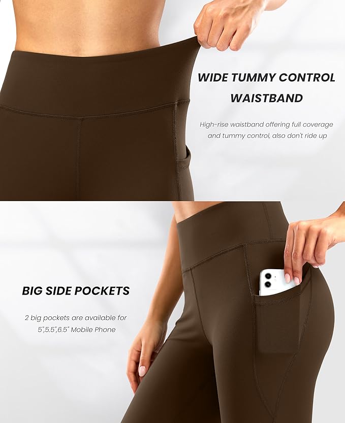 28"/30"/32"/34" Inseam Women's Bootcut Yoga Pants Long Bootleg High-Waisted Flare Pants with Pockets