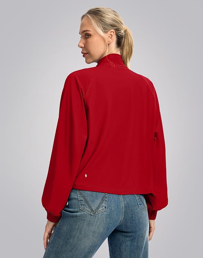 Soothfeel Women's Athletic workout Jacket Lightweight UPF 50+ Long Sleeve Sun Protection Shirts Zip Up Cropped Hiking Tops