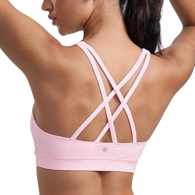 CRZ YOGA Naked Feeling Strappy Padded Sports Bras for Women - Fitness Workout Top Criss Cross Back Yoga Cami