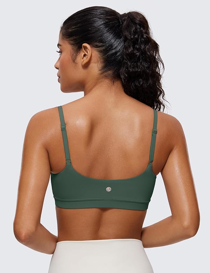 CRZ YOGA Butterluxe Adjustable Spaghetti Strap Sports Bras for Women - Scoop Neck Wireless Padded Yoga Workout Crop Top