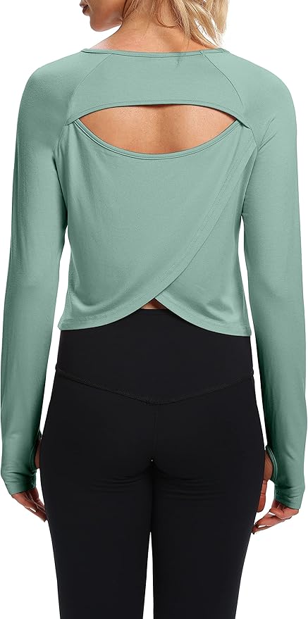 Bestisun Long Sleeve Workout Running Shirts Athletic Yoga Gym Crop Tops for Women