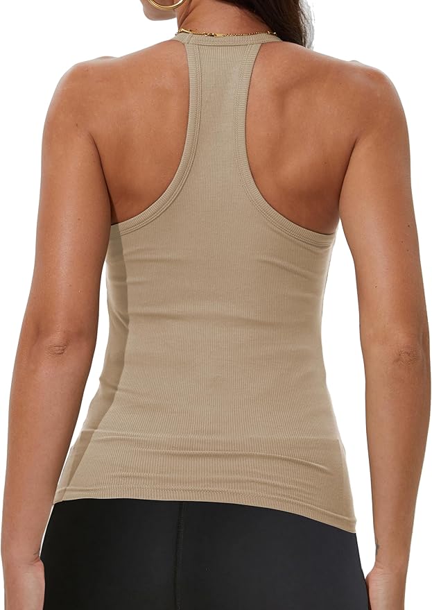 iGENJUN Workout Tops for Women Racerback Basic Tank Summer 2026 Camisole V Neck Slim Fit Ribbed Sleeveless