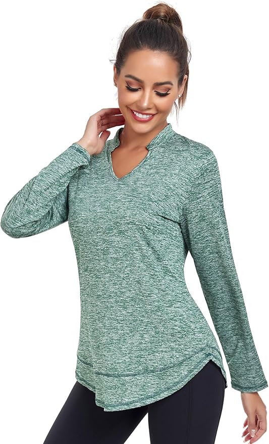 Absttith Women's Long Sleeve Workout Shirts Running Yoga Tops Athletic V Neck Sport Tee Side Split