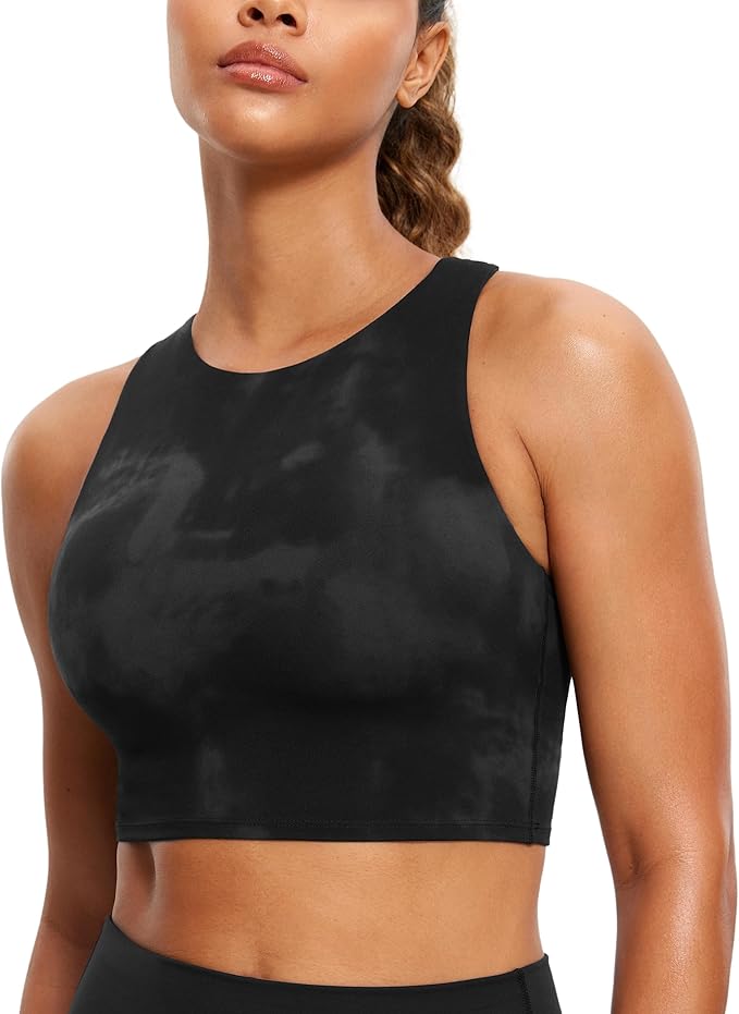 CRZ YOGA Butterluxe High Neck Crop Tank Tops for Women - Racerback Padded Longline Sports Bras Workout