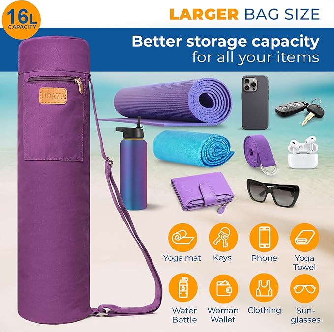 UDANA Yoga Mat Bag – Heavy Duty Canvas Carrier with 3 Pockets & Full Zip – Available in 3 Sizes (16L, 18L, 34L) - Multiple Colors