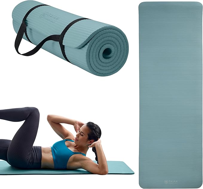 Gaiam Yoga Mat, Pilates & Exercise Mat, Thick 2/5" (10mm) Workout Mat with Easy-Cinch Carrying Strap for Home & Gym Workouts